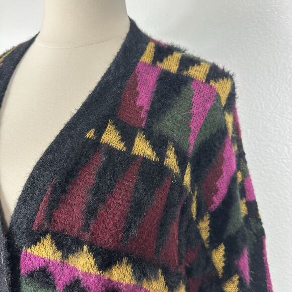 ModCloth Sweater Women 2X Multicolor Geometric Fuzzy Grandpa Boho Long Cardigan - Picture 6 of 15